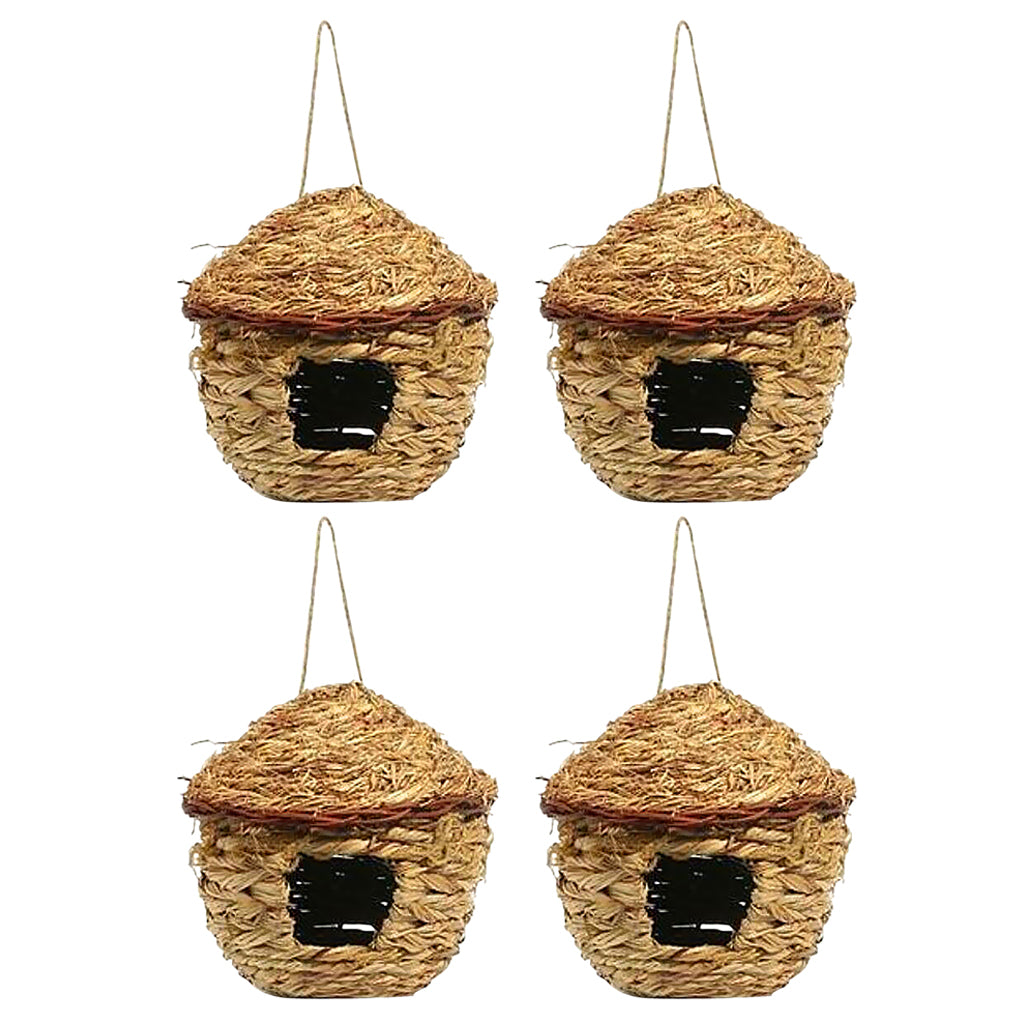 4x Grass House 12cm Handwoven Straw Bird Nest Hatching Breeding Grass Cave