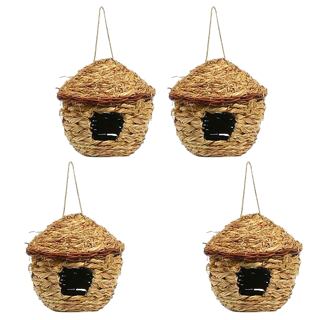 4x Grass House 12cm Handwoven Straw Bird Nest Hatching Breeding Grass Cave