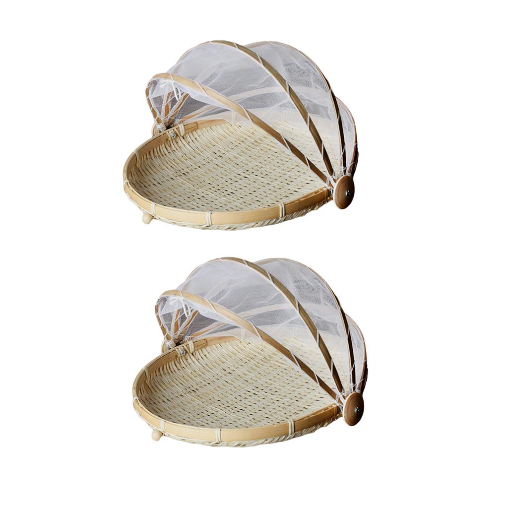 2 Pcs Bamboo Tent Basket Serving Food Outdoor Picnic Pop Up Round_S