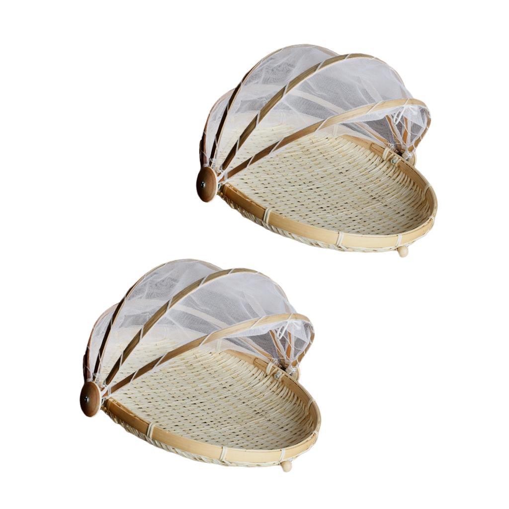 2 Pcs Bamboo Tent Basket Serving Food Outdoor Picnic Pop Up Round_S