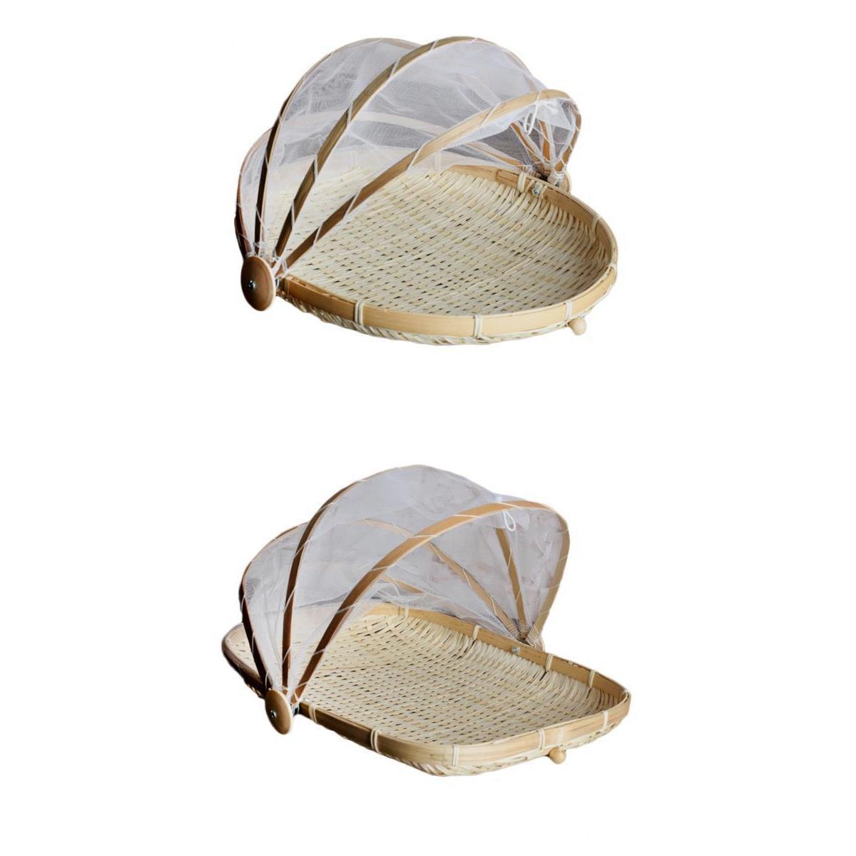 2pcs Bamboo Tent Basket Serving Food Outdoor Picnic Pop Up Mesh Net Cover S