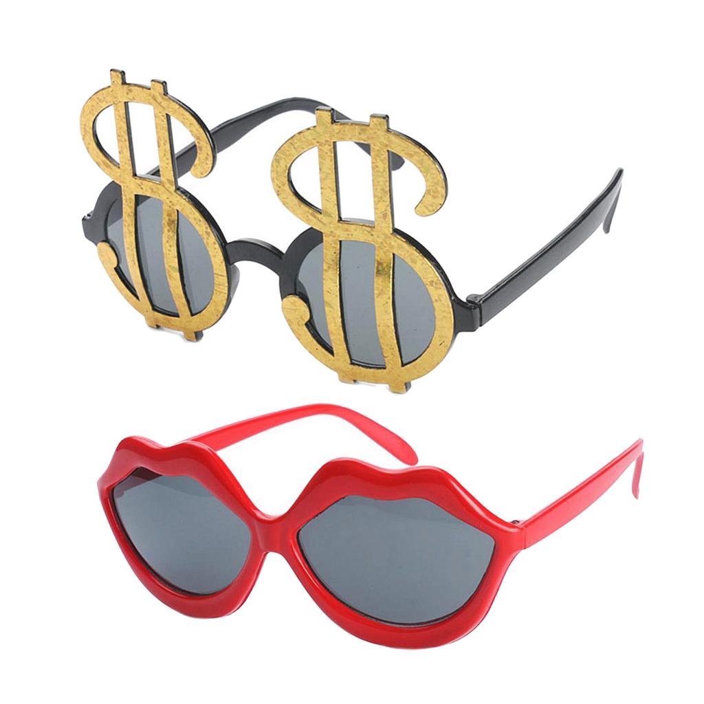 2xNovelty Gold US Dollar Sunglasses Red Lips Eye Glasses Funny Costume Party