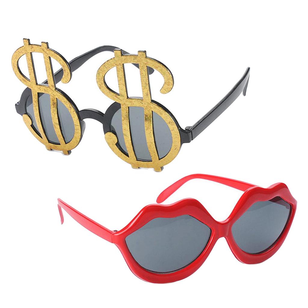 2xNovelty Gold US Dollar Sunglasses Red Lips Eye Glasses Funny Costume Party