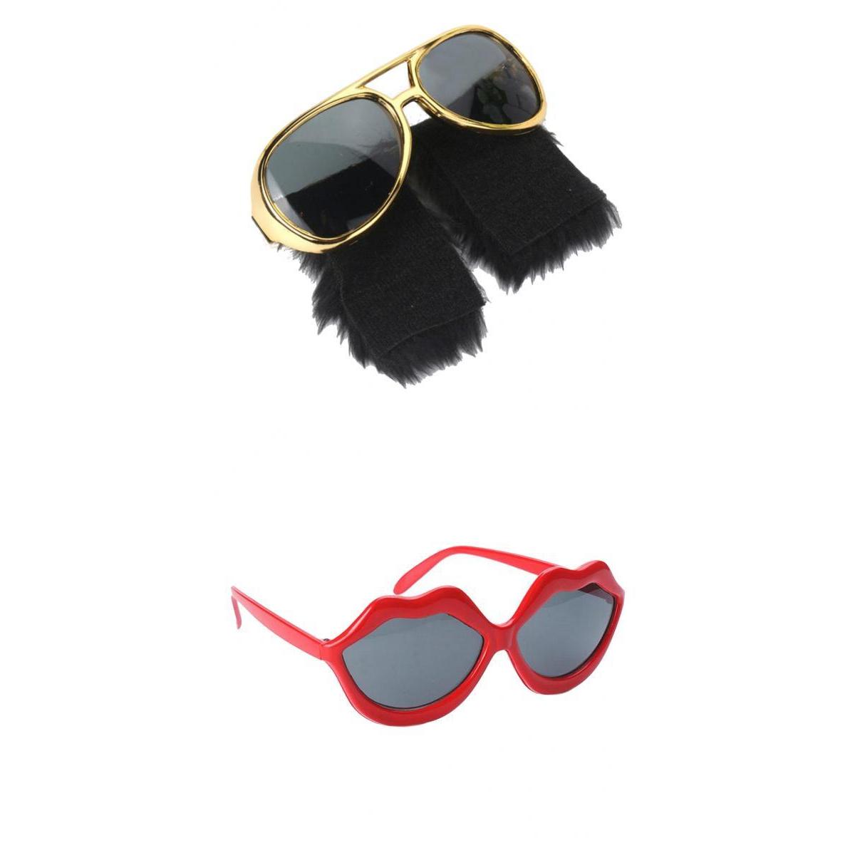 2 Novelty Red Lips Sunglasses Beard Glasses 70s Disco Costume