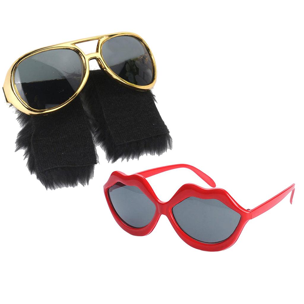 2 Novelty Red Lips Sunglasses Beard Glasses 70s Disco Costume