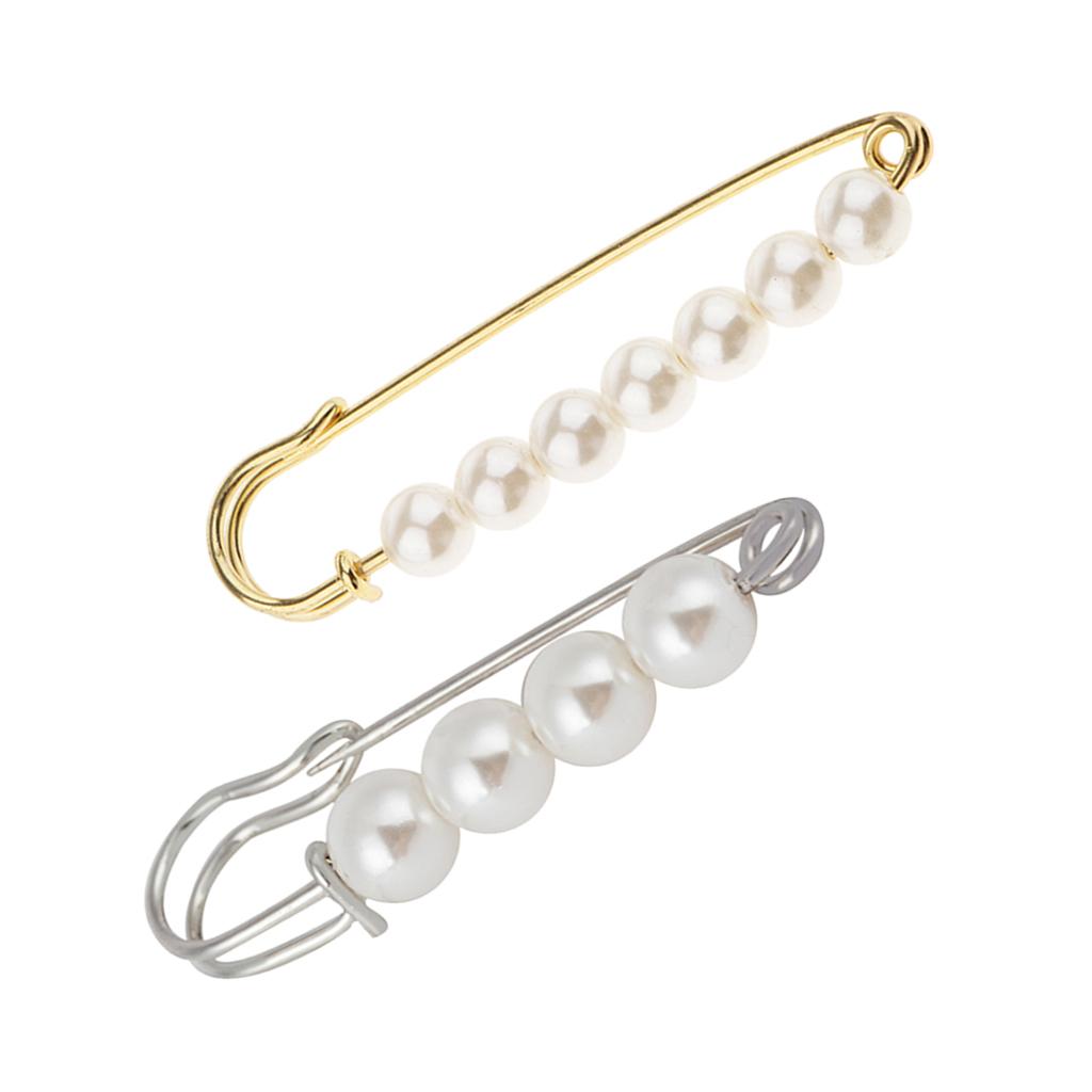 2 Pieces Luxury Imitation Pearls Safety Pin Brooch for Scarf Gown Hijab cLIP