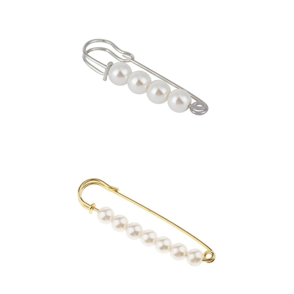2 Pieces Luxury Imitation Pearls Safety Pin Brooch for Scarf Gown Hijab cLIP