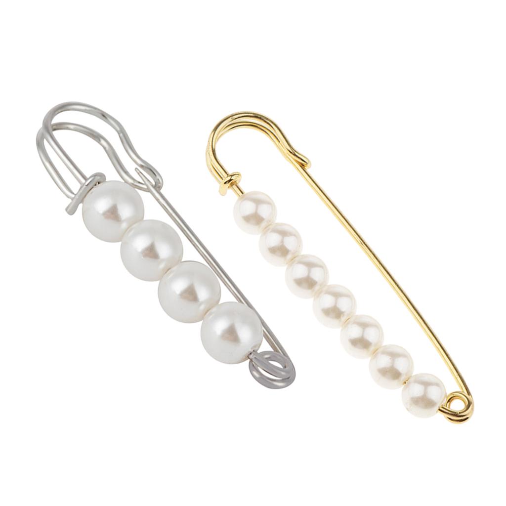 2 Pieces Luxury Imitation Pearls Safety Pin Brooch for Scarf Gown Hijab cLIP