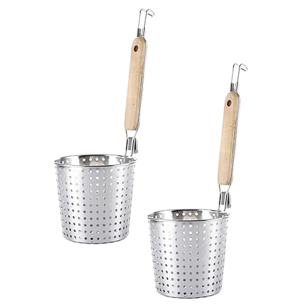 2 Pack Kitchen Noodle Strainer with Hook, Stainless Steel, Deep Fry Basket