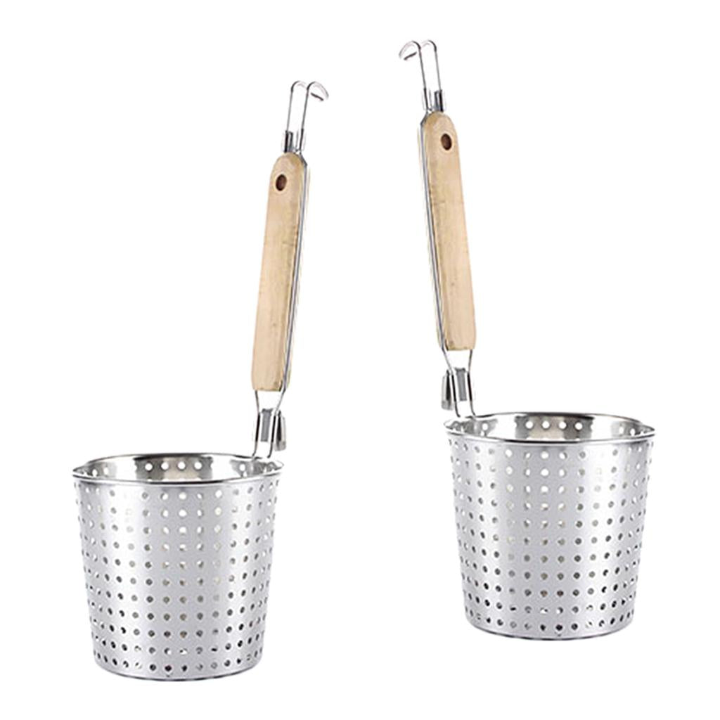2 Pack Kitchen Noodle Strainer with Hook, Stainless Steel, Deep Fry Basket
