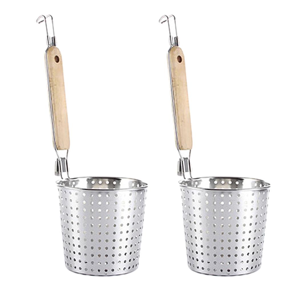 2 Pack Kitchen Noodle Strainer with Hook, Stainless Steel, Deep Fry Basket