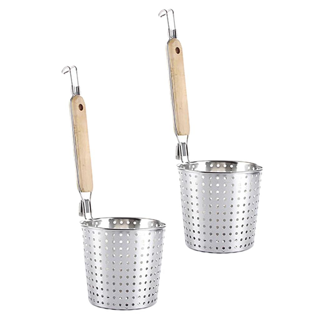 2 Pack Kitchen Noodle Strainer with Hook, Stainless Steel, Deep Fry Basket