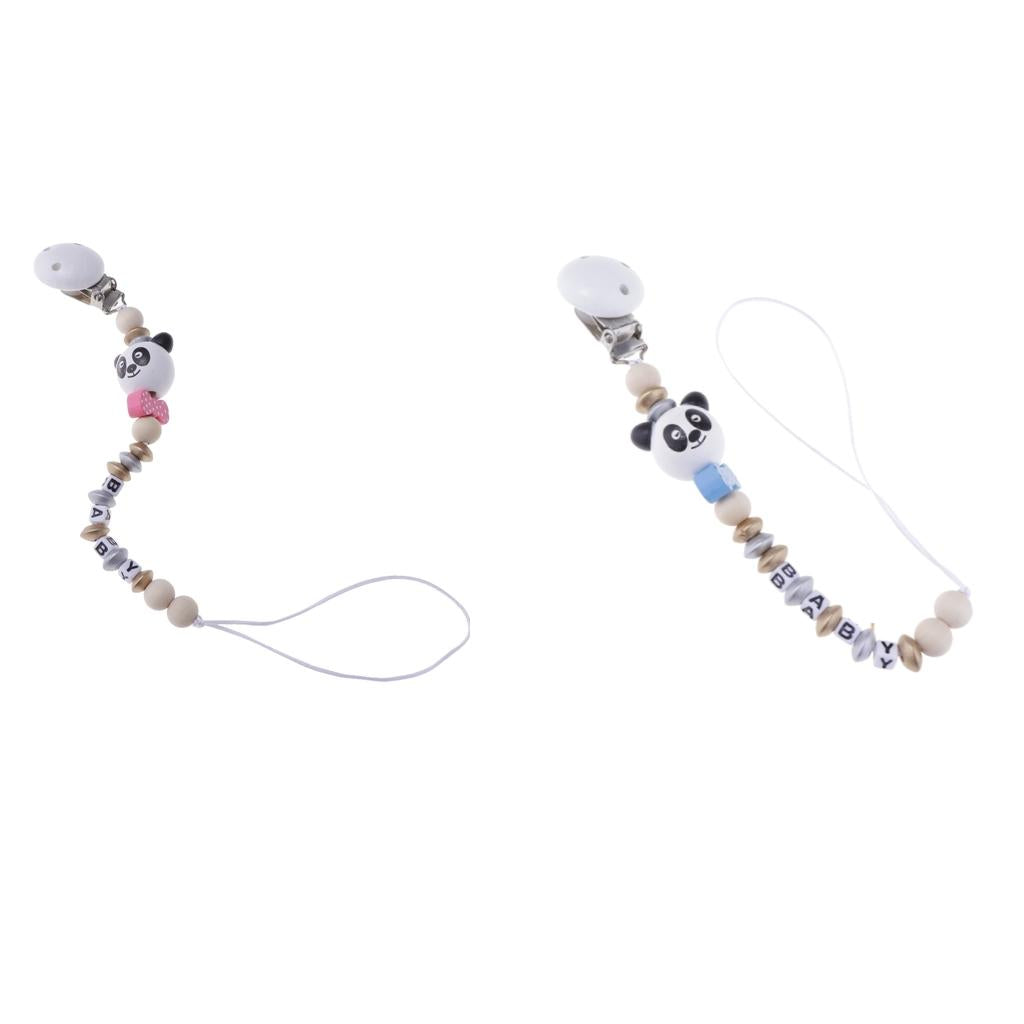 2 Pieces Baby Cartoon Chain Letter Chain Wooden Teething Pacifier Holder