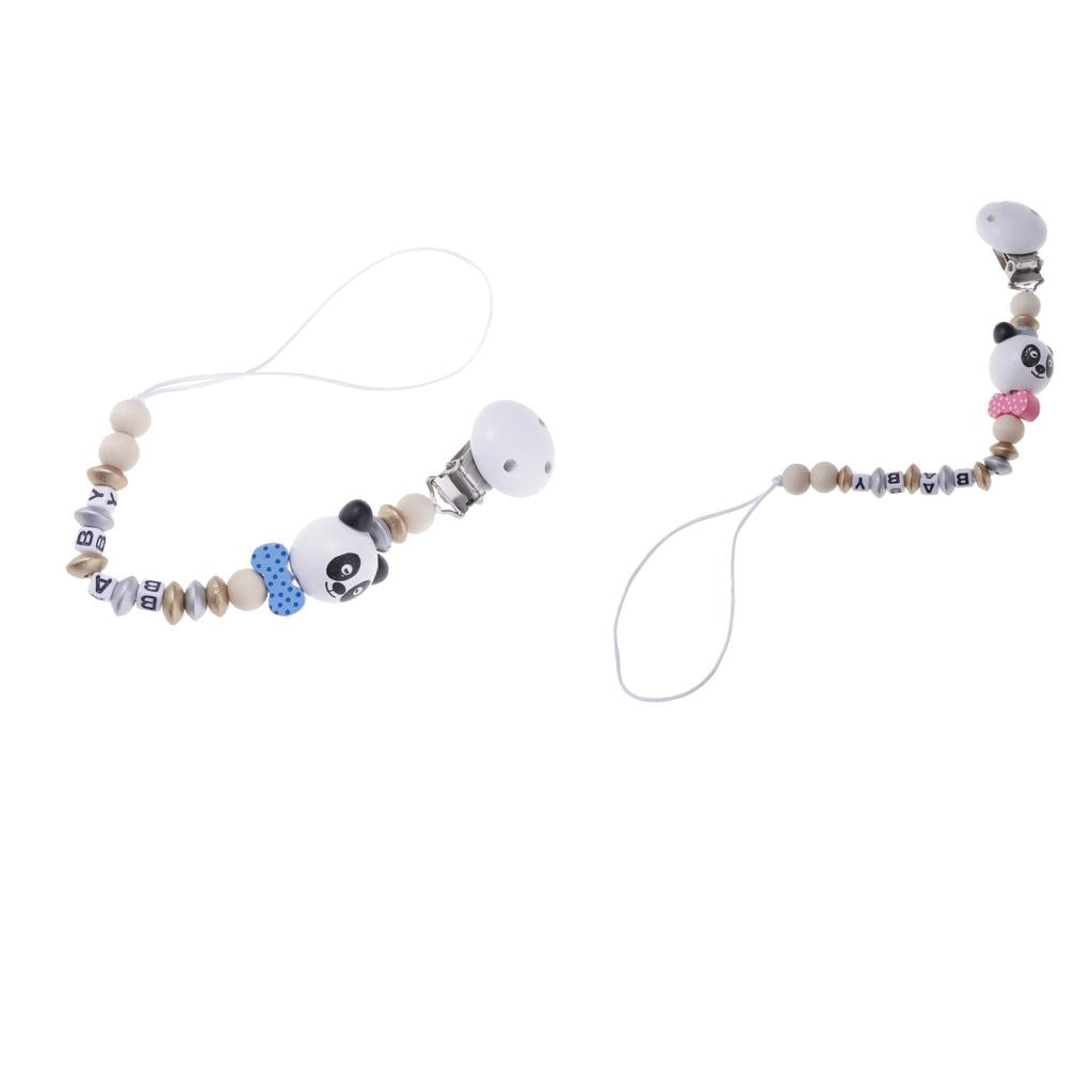 2 Pieces Baby Cartoon Chain Letter Chain Wooden Teething Pacifier Holder