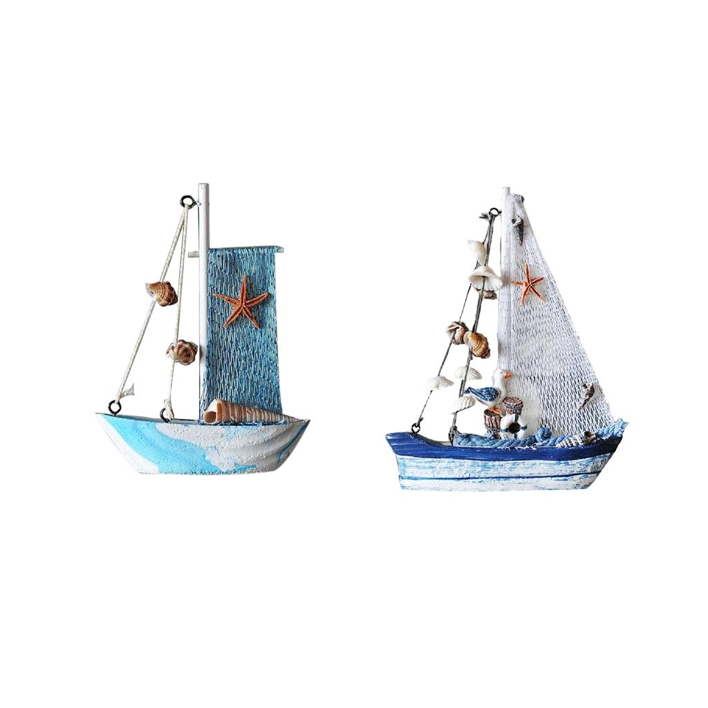 2Pcs Mediterranean Nautical Tropical Sailing Ship Boat Model Welcome Abroad