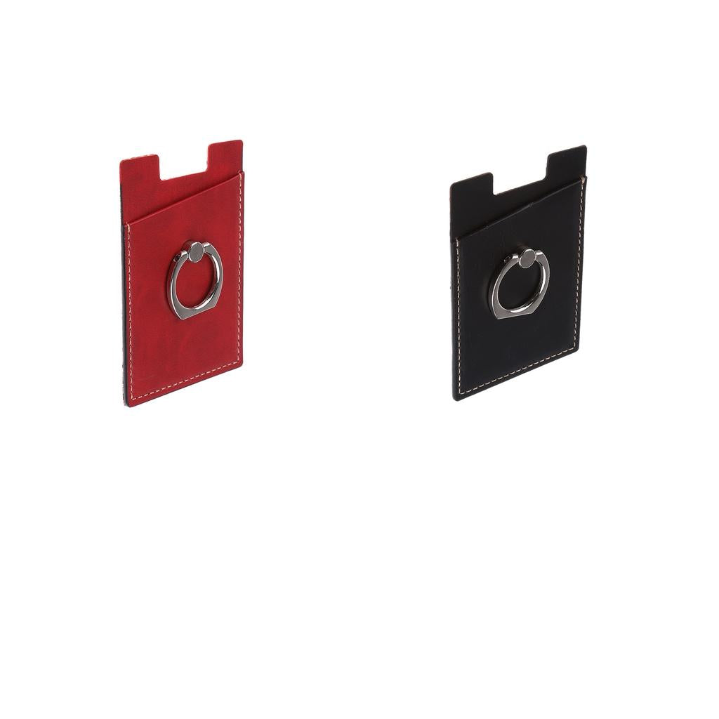 2 Pcs PU Leather Cell Phone Card Holder with Ring Stand Sticker Adhesive