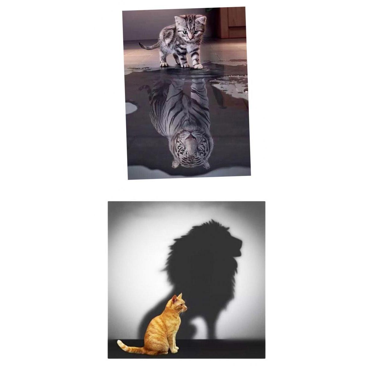 2 Set Cat Tiger Lion DIY 5D Diamond Painting Embroidery Cross Stitch Kit