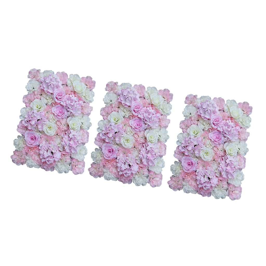 3 Pieces Artificial Flower Wall Panels Wedding Venue Decor Pink White
