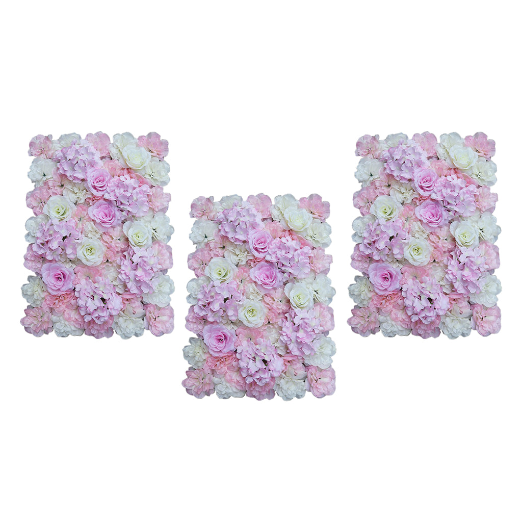 3 Pieces Artificial Flower Wall Panels Wedding Venue Decor Pink White