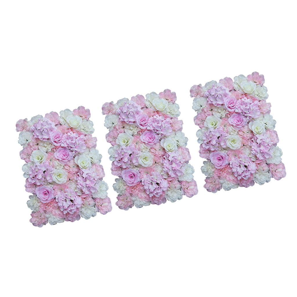 3 Pieces Artificial Flower Wall Panels Wedding Venue Decor Pink White