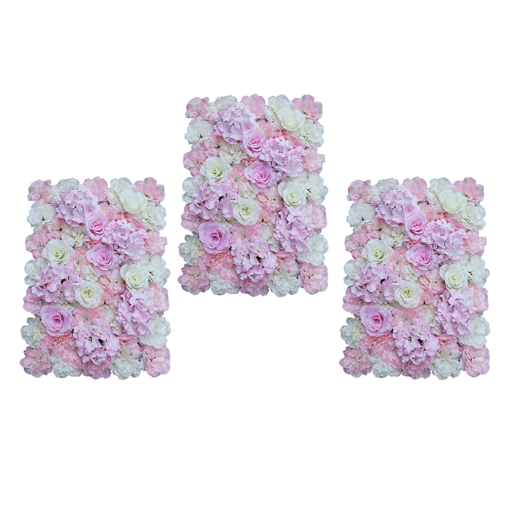 3 Pieces Artificial Flower Wall Panels Wedding Venue Decor Pink White