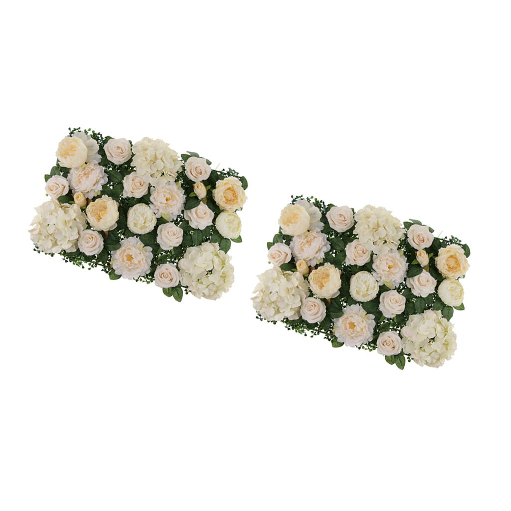 2 Pieces Artificial Rose Penoy Hydrangea Flower Wall Panel Decor Champagne