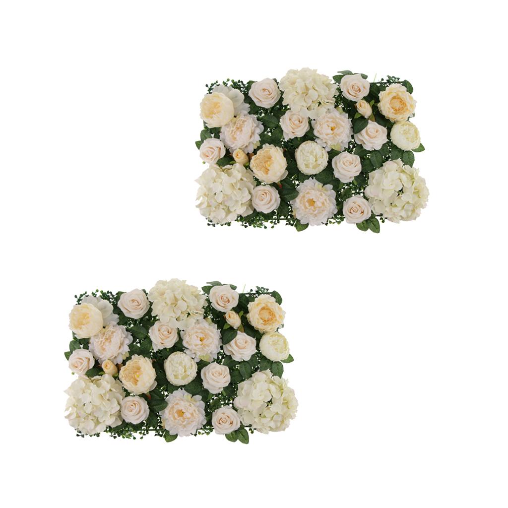 2 Pieces Artificial Rose Penoy Hydrangea Flower Wall Panel Decor Champagne