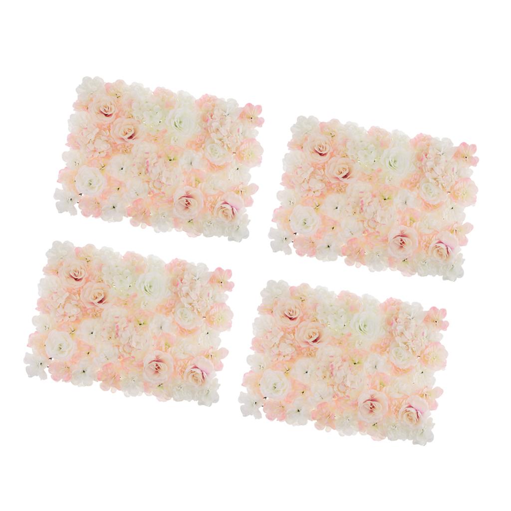 4 Pieces Artificial Rose Hydrangea Flower Wall Panel White and Champagne