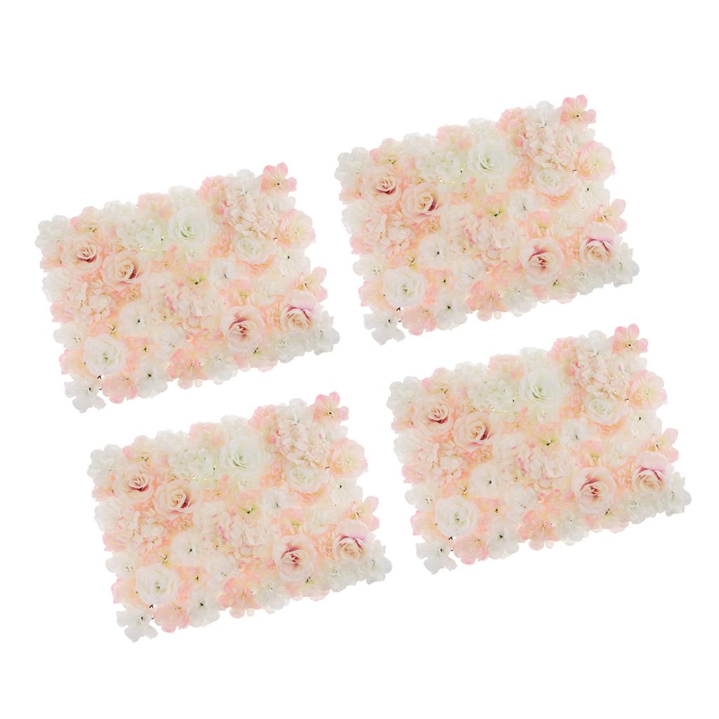 4 Pieces Artificial Rose Hydrangea Flower Wall Panel White and Champagne