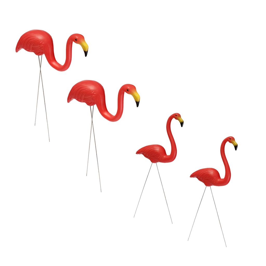 4Pcs Red Looking Plastic Flamingo Yard Garden Lawn Art Ornaments Decorations
