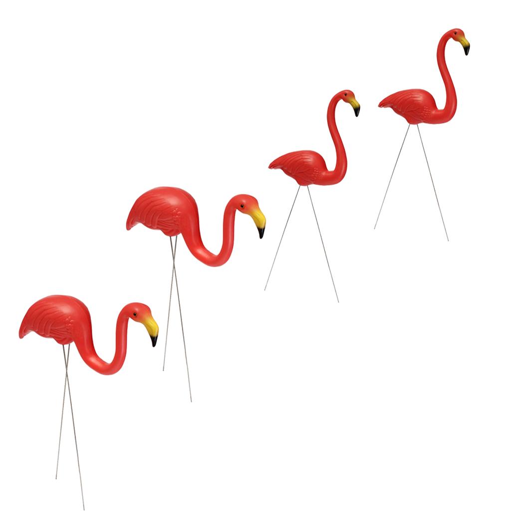 4Pcs Red Looking Plastic Flamingo Yard Garden Lawn Art Ornaments Decorations