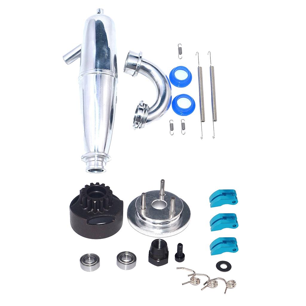 14T Gear Flywheel Assembly Bearing Clutch+Exhaust Pipe Tubing for 1/8 RC Car