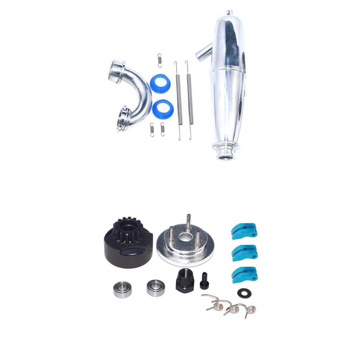14T Gear Flywheel Assembly Bearing Clutch+Exhaust Pipe Tubing for 1/8 RC Car
