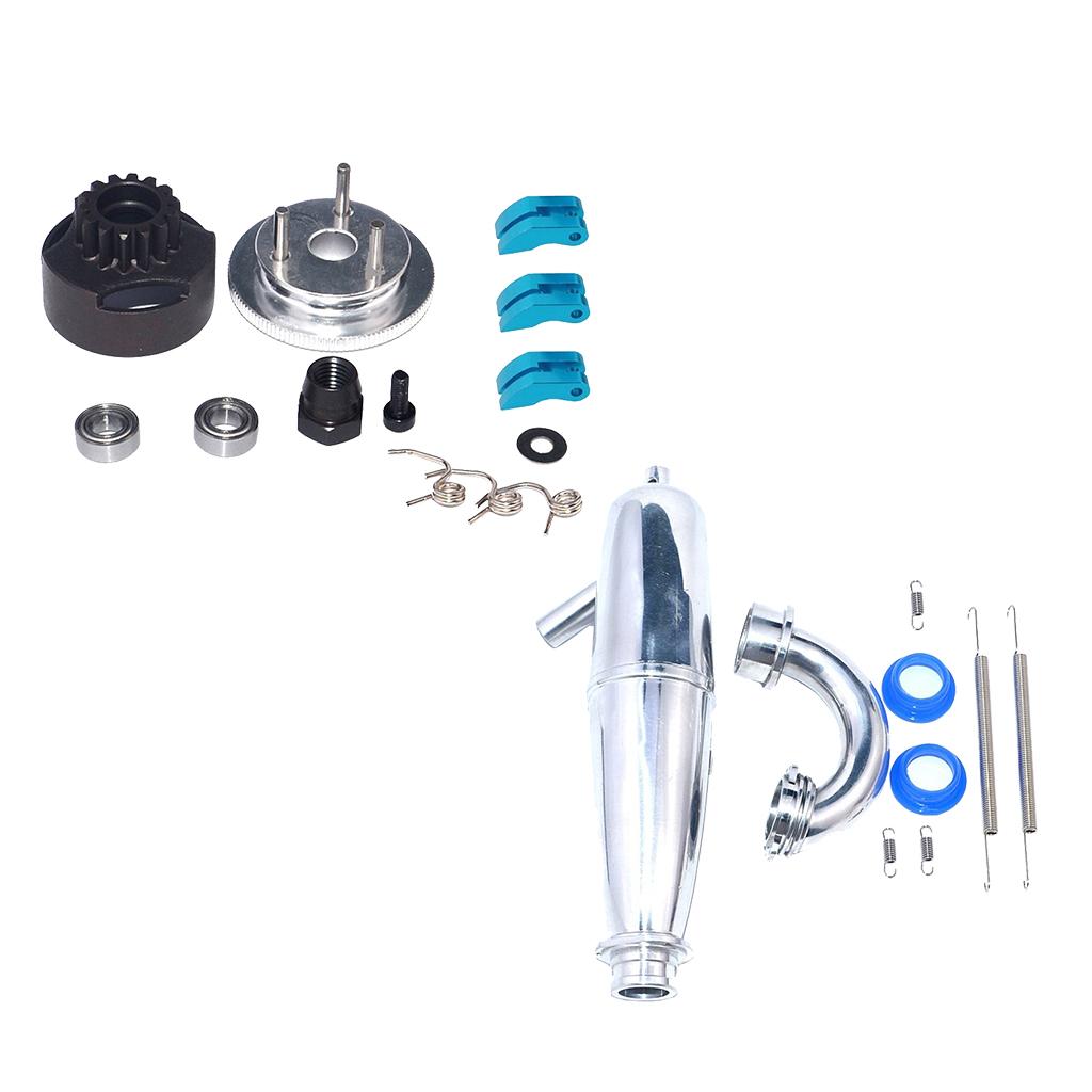 14T Gear Flywheel Assembly Bearing Clutch+Exhaust Pipe Tubing for 1/8 RC Car