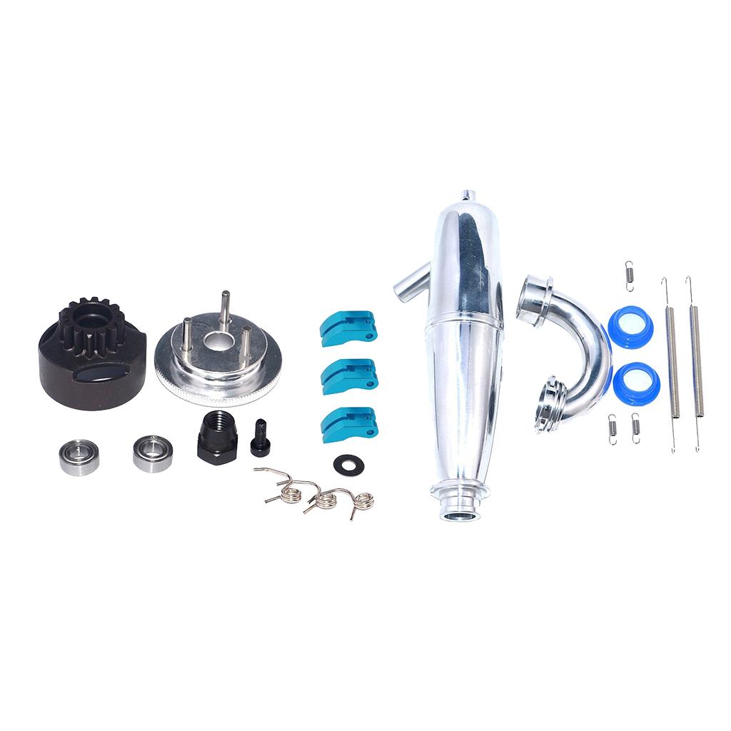 14T Gear Flywheel Assembly Bearing Clutch+Exhaust Pipe Tubing for 1/8 RC Car
