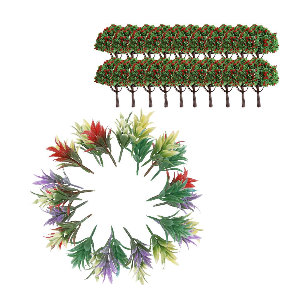 1/100 Scale Model Trees with Flowers and Model Ground Cover Flowering Plants