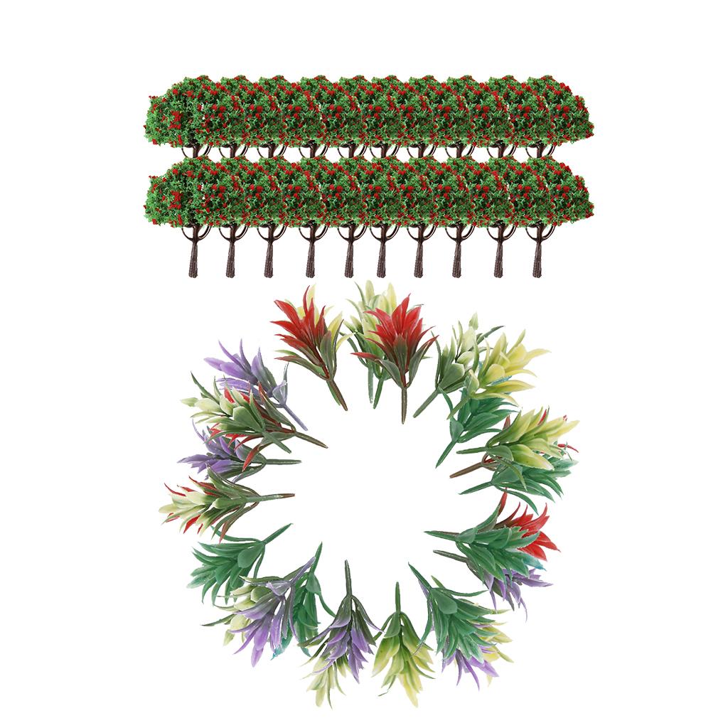 1/100 Scale Model Trees with Flowers and Model Ground Cover Flowering Plants