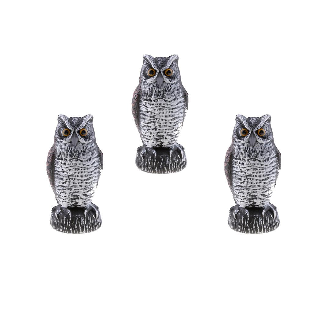 3Pcs Owl Falcon Decoy Statue Yard Garden Crow Scarecrow Outdoor Deterrent