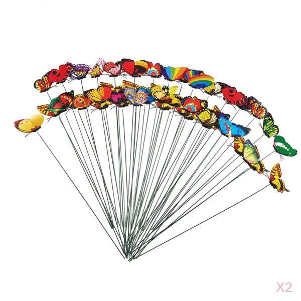 100Pcs Garden Yard Planter Butterfly Stakes Dragonfly Decoration Butterfly