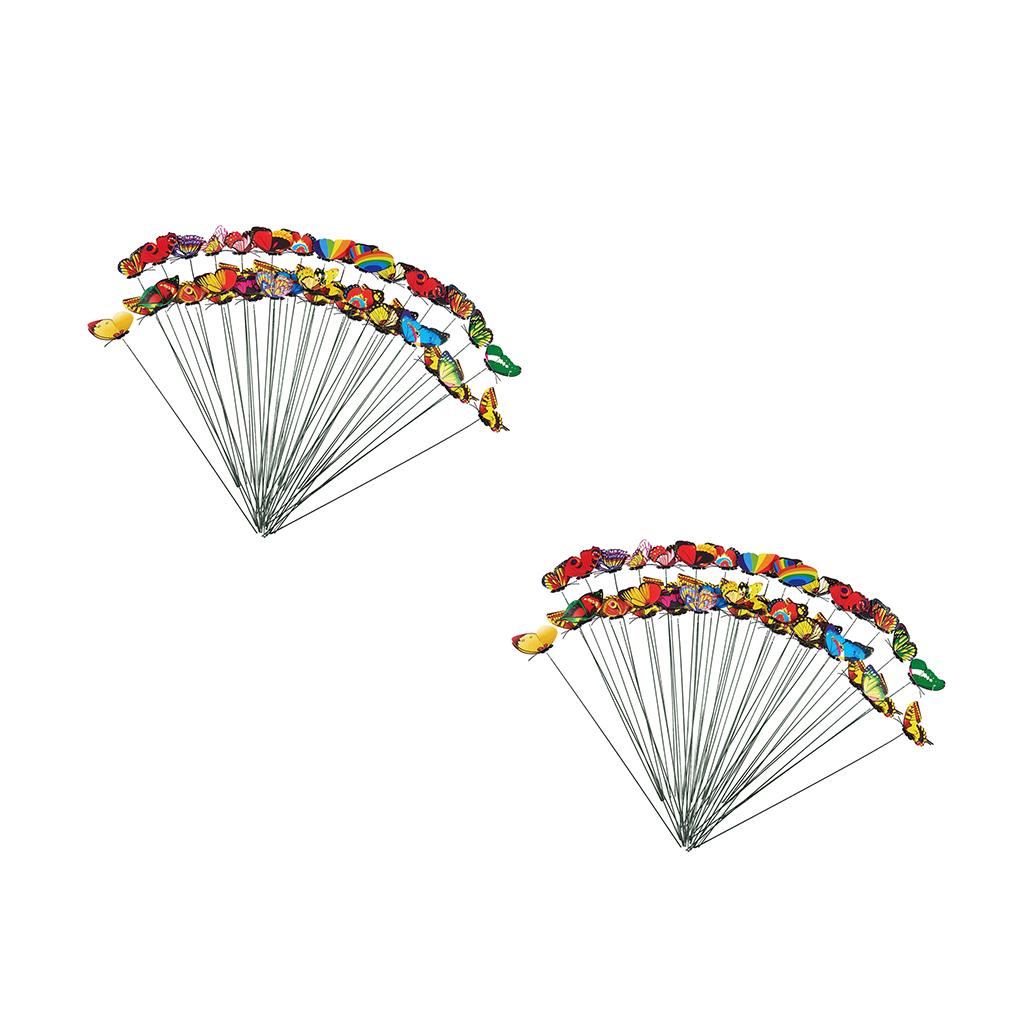 100Pcs Garden Yard Planter Butterfly Stakes Dragonfly Decoration Butterfly