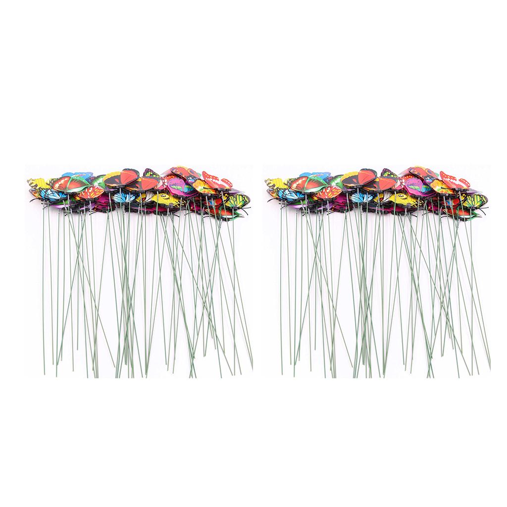 100Pcs Garden Yard Planter Butterfly Stakes Dragonfly Decoration Butterfly