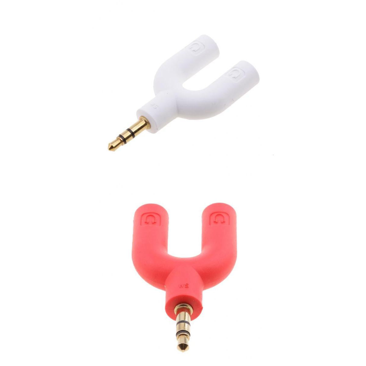 3.5mm Double Jack Y Audio Splitter Earphone Headphone Adapter White + Red