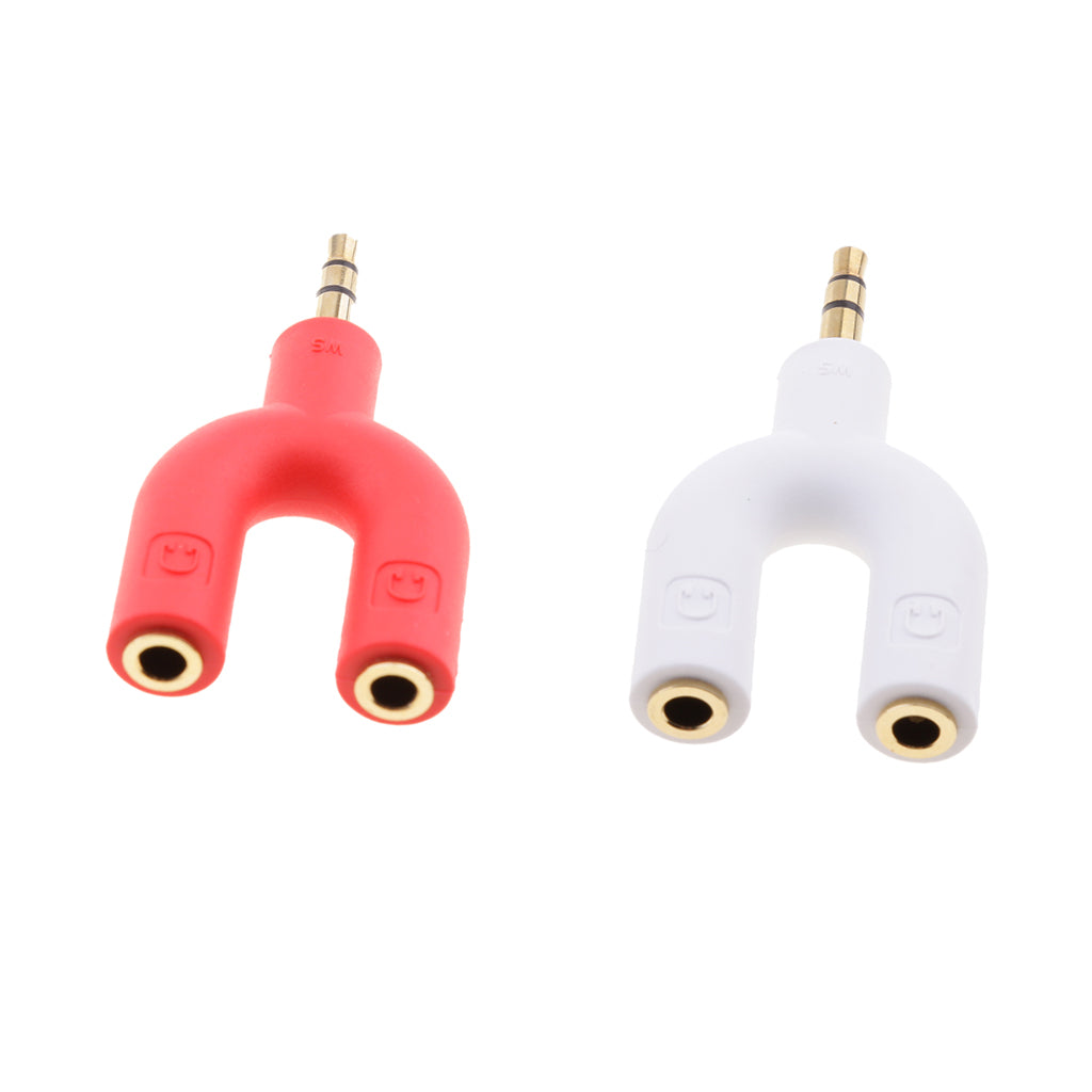 3.5mm Double Jack Y Audio Splitter Earphone Headphone Adapter White + Red