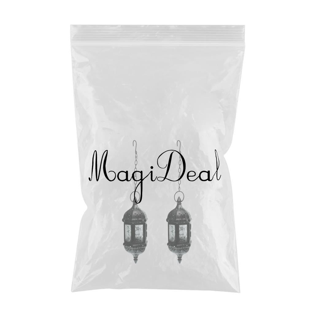 2x Iron Chain Hanging Glass Candlestick Candle Holder Lantern Lamp Black