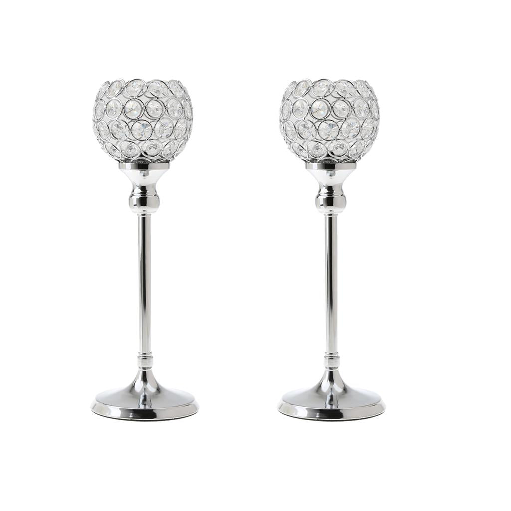 2pcs 35cm Globe Pillar Candle Holder Wedding Banquet Centerpiece Silver
