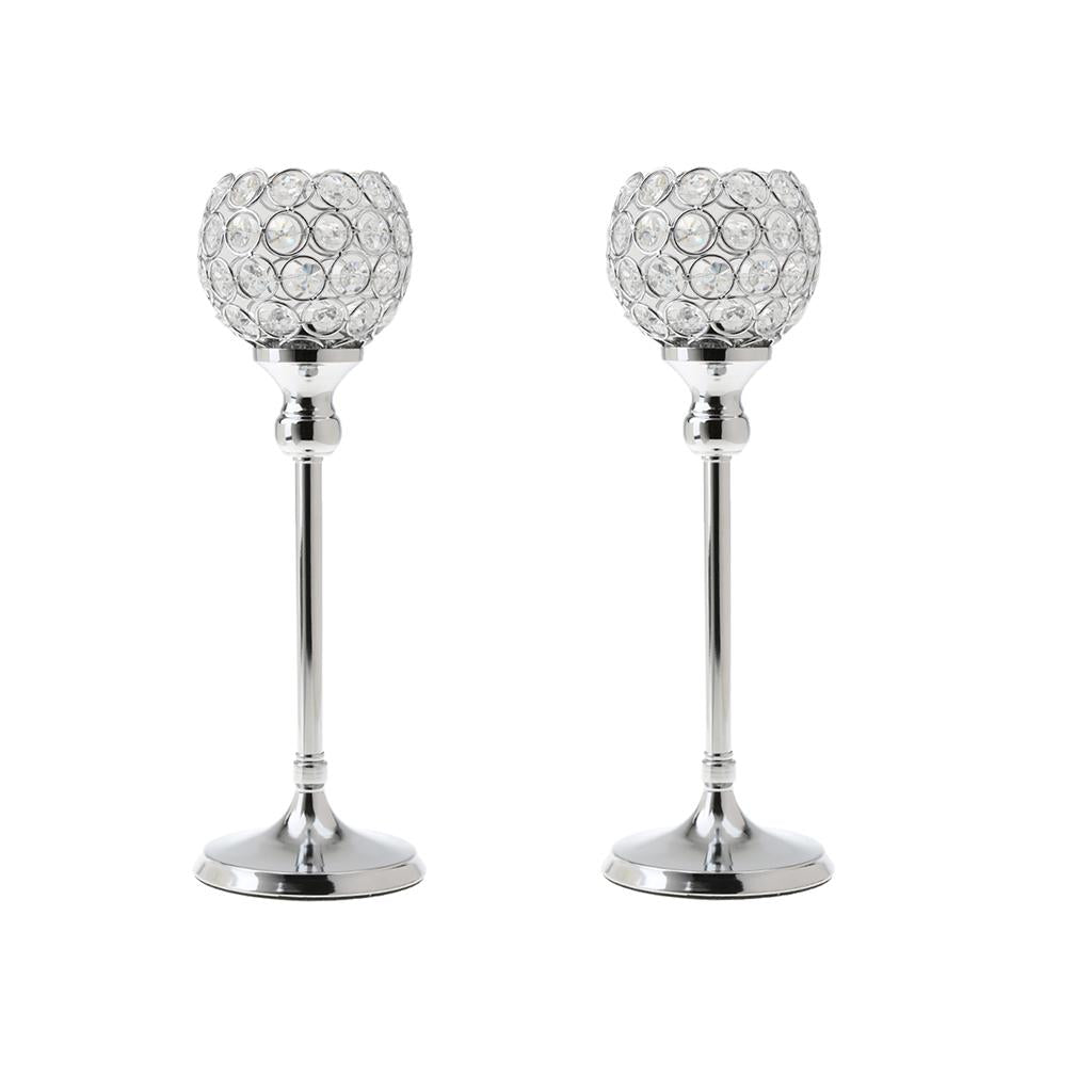 2pcs 35cm Globe Pillar Candle Holder Wedding Banquet Centerpiece Silver