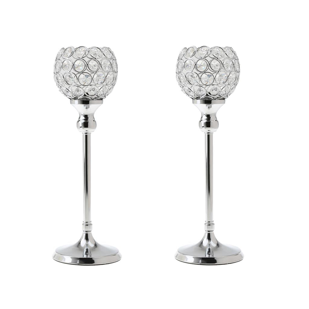 2pcs 35cm Globe Pillar Candle Holder Wedding Banquet Centerpiece Silver