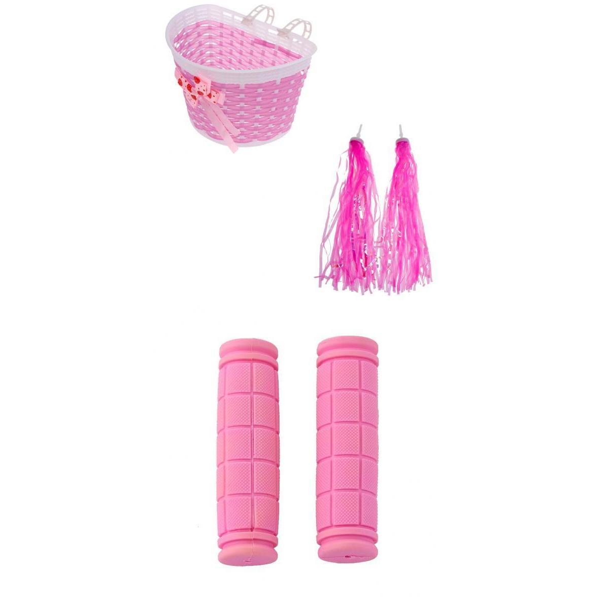 Children Kids Girls Bicycle Front Basket Handlebar Grip Tassels Streamer Set