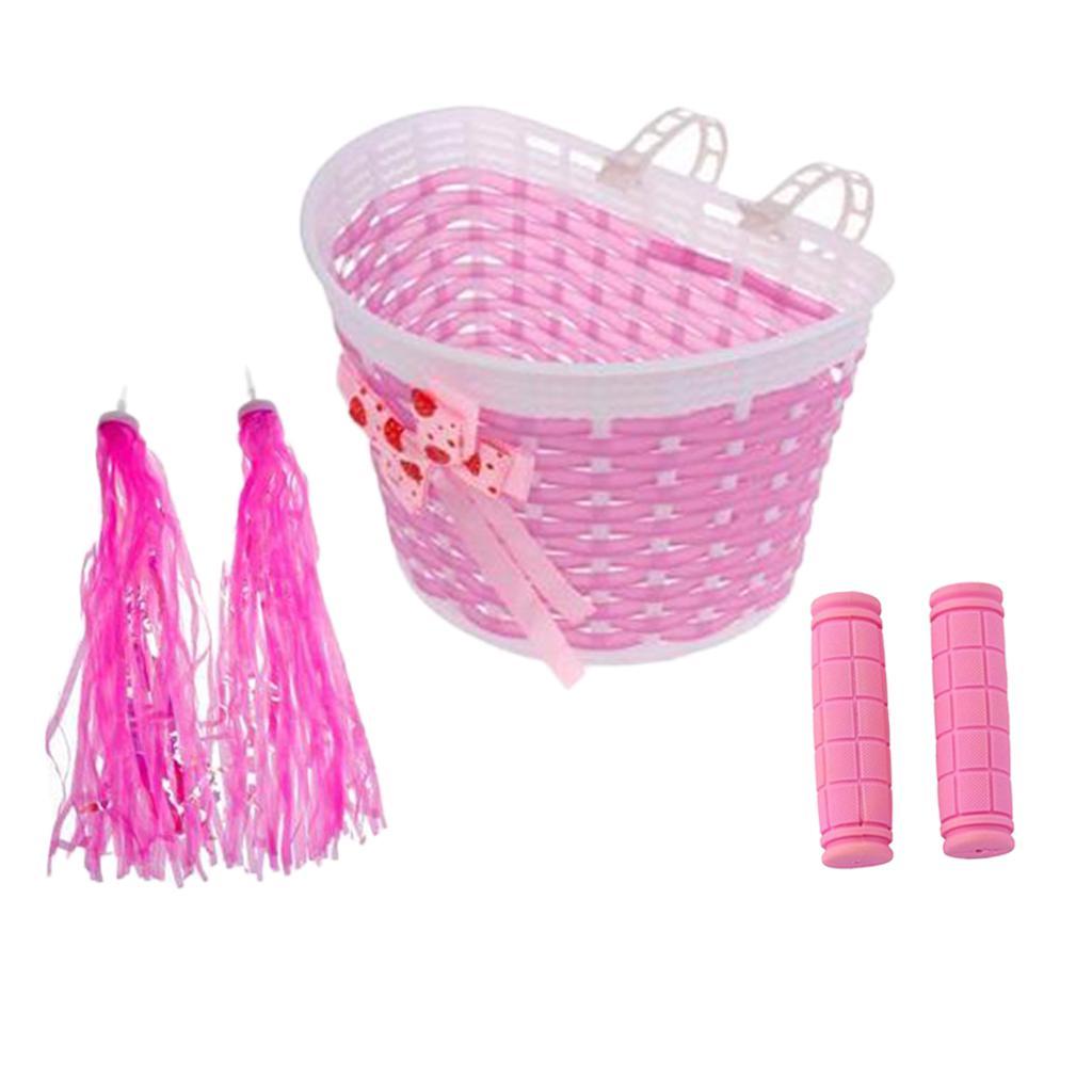 Children Kids Girls Bicycle Front Basket Handlebar Grip Tassels Streamer Set