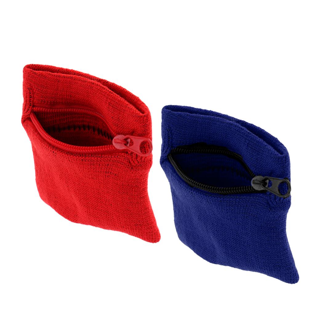 2Pieces Outdoor Sports Fitness Soft Wristband Sweatband Wallet Zipper Pocket